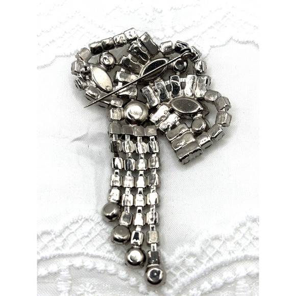 Vintage Rhinestone Brooch Clear (some Smokey) Dangles J1-3013 - Picture 6 of 12